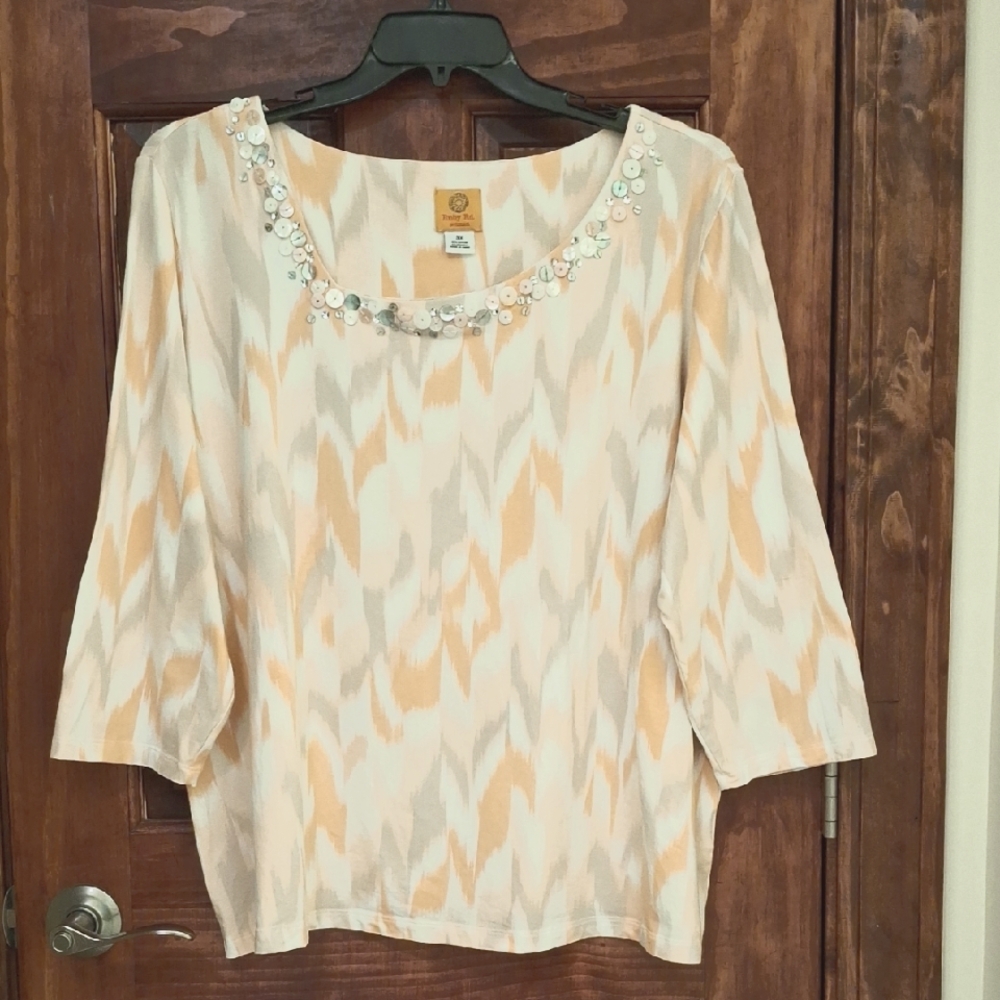 Coral/ White/Beige/Pink Graphic Embellished Tunic Blouse